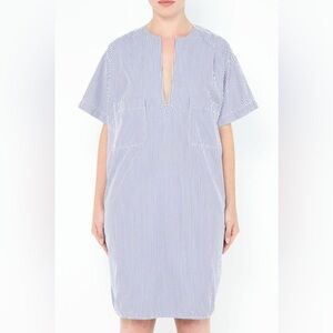 Celine Blue and White Striped Midi Dress